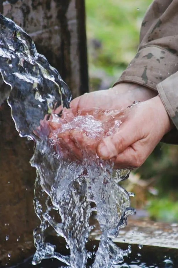 Fresh water poured into a clear glass on a table
